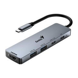 Genius UH-500 dokkolóállomás, USB-C, 1× HDMI, 2× USB 3.0, 2× USB-C, Power Delivery 100W, 15cm, szürke