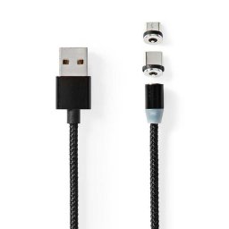 Nedis CCGB60630BK20 - USB 2.0 kábel | USB Micro-B csatlakozó / USB-C™ csatlakozó | 10 W | 2,00 m | Kerek | Fekete | Fekete