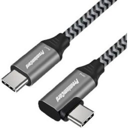 PremiumCord USB-C ívelt kábel ( USB 3.2 GEN 2x2, 5A, 100W, 20Gbit/s ) 2m alumínium csatlakozó sapkák, pamutfonat