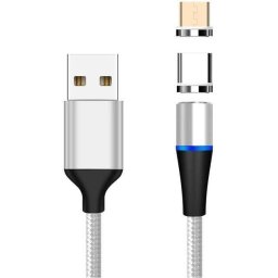 PremiumCord mágneses micro USB és USB-C töltő- és adatkábel, 1m, ezüst