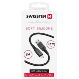 SWISSTEN ADATKÁBEL PUHA SZILIKON USB-A / LIGHTNING 0.4 M FEKETE