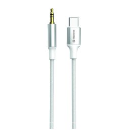 SWISSTEN AUDIO ADAPTER TEXTIL USB-C (férfi) / 3,5 mm JACK (férfi) 1,5M FEHÉR