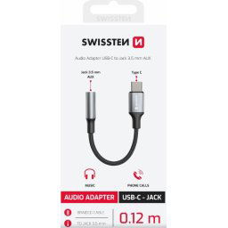 SWISSTEN AUDIO ADAPTER TEXTIL USB-C (férfi) / 3,5mm AUX 0,15 M FEKETE (a 73501301 helyett)