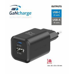 SWISSTEN HÁLÓZAT ADAPTER GaN 1x USB-C 45W PD 1x USB-A 18W QC FEKETE