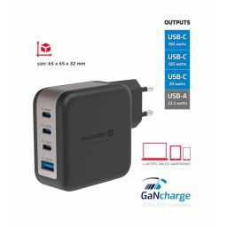 SWISSTEN NETWORK ADAPTER GaN 3x USB-C 100W PD 1x USB-A 18W QC FEKETE