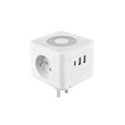Tápegység VIKING Y23L, fehér/kimenet:2xAC,1xUSB-A,2xUSB-C/érintkező LED fény