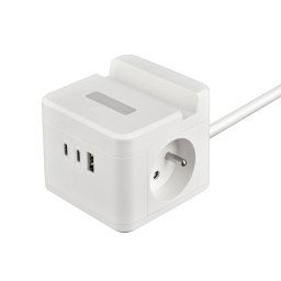 Tápegység VIKING YC23H, fehér/Kimenet:2xAC,1xUSB-A,2xUSB-C/Mobil tartó/LED fény/1,4m kábel