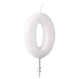 Fehér White csillámos gyertya 0-ás 6,5 cm