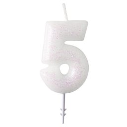 Fehér White csillámos gyertya 5-ös 6,5 cm