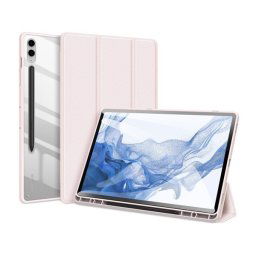 Samsung Galaxy Tab S9 FE Plus (12.4) SM-X610 / X616B, mappa tok, Trifold, légpárnás sarok, közepesen ütésálló, érintőceruza tartó, átlátszó hátlap, Dux Ducis Toby, rózsaszín