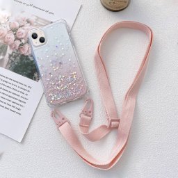 GLITTER Huzat kábellel Apple iPhone 14 rózsaszín