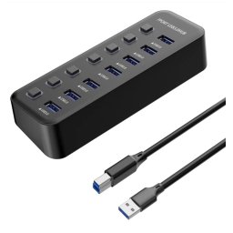 PREMIUMCORD Hub USB 3.2, 7 portos, portváltókkal, 5G SuperSpeed, Fekete