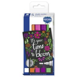 STAEDTLER Krétamarker készlet, 2,4 mm, kúpos, STAEDTLER "Lumocolor(R) chalk marker 344", 5 különböző szín