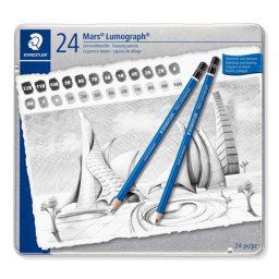 STAEDTLER Grafitceruza készlet, fém doboz, hatszögletű, STAEDTLER "Mars(R) Lumograph(R) 100", 24 különböző keménység