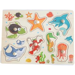 Fogantyús fa puzzle, fogós puzzle, kirakó 30x23 cm - Tengeri állatok Nr3