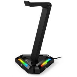 Genius GX-UH100, állvány, játék headset USB HUB-bal, RGB háttérvilágítással, 2x USB, 2x USB-C, fekete színű