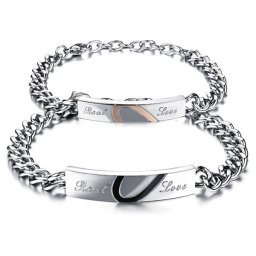 Fél szív mintás karkötő szett pároknak, nemesacélból - Real Love (gravírozható)