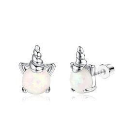 Opál unikornis nemesacél kislány fülbevaló, csavaros véggel