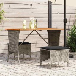 vidaXL szürke polyrattan akácfa lapos kerti asztal 105x75x72 cm