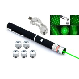 Lézer pointer lézer mutató Akkumulátoros toll zöld lézer USB - 5 fejjel