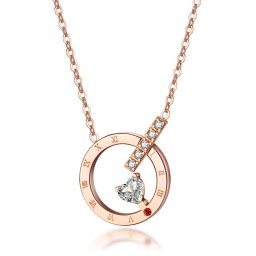 Szív és kör, kristályos nemesacél nyaklánc