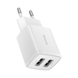 BASEUS 2U 10W Mobiltelefon töltő 2x USB fehér