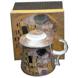 Klimt porcelán bögre fémszűrővel és tetővel - 300 ml - The Kiss - díszdobozos