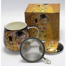 Klimt porcelán öblös bögre fémszűrővel - 450 ml - fekete