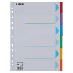 Regiszter, karton, A4, 6 részes, írható előlappal, ESSELTE "Standard", színes