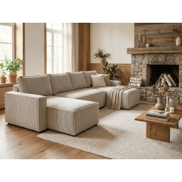Világosbézs U alakú ülőgarnitúra SMART COSARO 295x140 cm