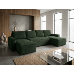 U alakú ülőgarnitúra SMART COSARO 295x140 cm, sötétzöld