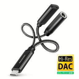 AXAGON ADA-HCPD, USB-C 3,5 mm-es jack csatlakozóra - Hi-Res DAC audio adapter, 384 kHz/32 bit, sztereó, PD 60W 3A
