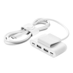 Belkin BOOST CHARGE™ 4 portos USB Power Extender (2xUSB-C, 2xUSB-A) akár 30W 2m USB-C kábel, fehér színben