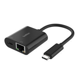 Belkin USB-C adapter Gigabit Ethernet RJ45 100W-os tápegységgel, fekete színben