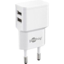 Goobay Táp- és töltőadapter 230V és 2x USB, max.2, 4A, fehér
