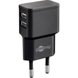 Goobay Táp- és töltőadapter 230V és 2x USB, max.2, 4A, fekete