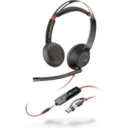 Poly Blackwire 5220 fejhallgató, 3,5 mm-es jack USB-C/A adapter, sztereó