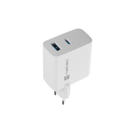Univerzális USB töltő Natec RIBERA GaN 45W, 1X USB-A, 1X USB-C, fehér