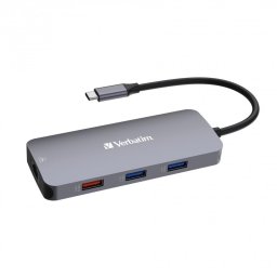 VERBATIM Hub USB-C Pro Multiport 9 port, 3x USB 3.2, 2x USB-C, HDMI, RJ45, microSD/SD, szürke színű