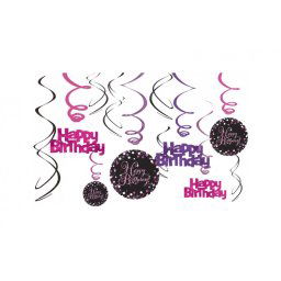 Happy Birthday Pink szalag dekoráció 12 db-os szett