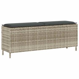 vidaXL világosszürke polyrattan kerti pad párnával 110x30x40,5 cm