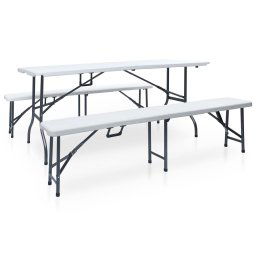 vidaXL fehér HDPE és acél összecsukható kerti asztal 2 paddal 180 cm