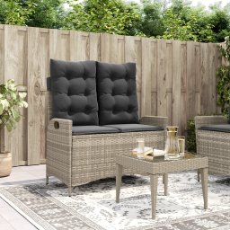 vidaXL világosszürke polyrattan dönthető kerti pad párnával
