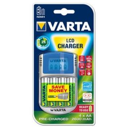 Elemtöltő, AA ceruza AAA mikro, 4x2600 mAh AA, LCD kijelző, 12V USB, VARTA
