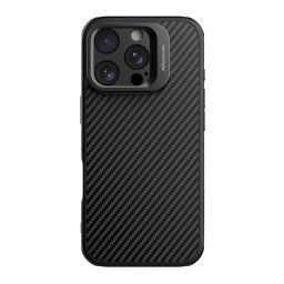 NILLKIN CARBOPROP szilikon telefonvédő (ütésállóság, aramid bevonat, kitámasztó, karbon minta) FEKETE Apple iPhone 16 Pro