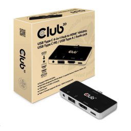 Club3D dokkolóállomás mobiltelefonokhoz USB-C 4in1, 1xHDMI, 1xUSB-C, 1xUSB, 1xUSB, 1x3.5mm, fekete színű
