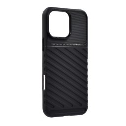 Apple iPhone 16 Pro Max, Szilikon tok, közepesen ütésálló, domború csíkos minta, fekete