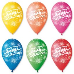 Léggömb, 30 cm, "Happy Birthday", tüzijáték