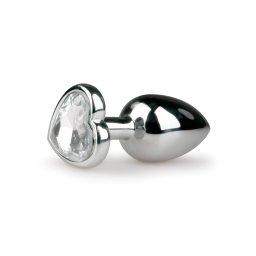 Easytoys Metal No.2 - anál plug szíves kővel (ezüst-fehér)
