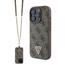 GUESS 4G STRASS SET Védőhuzat + heveder Apple-hoz iPhone 16 Pro Max barna
